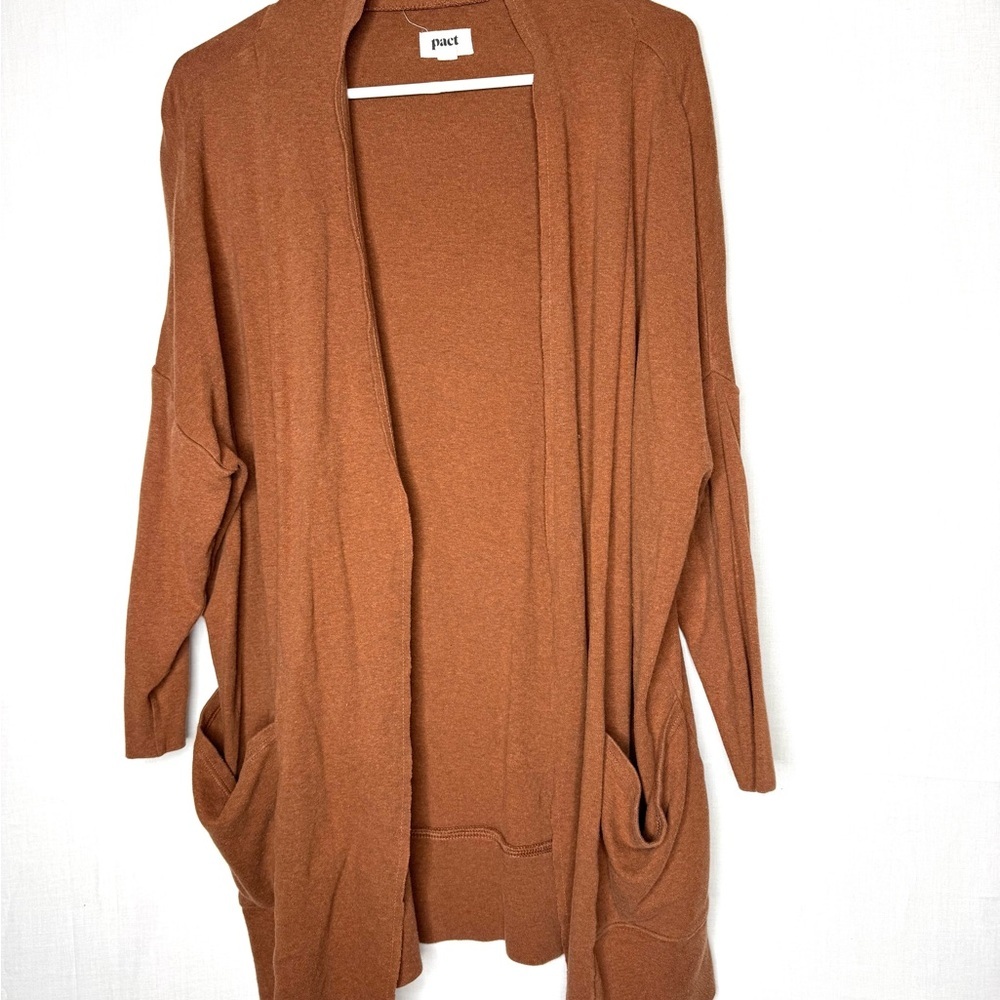 Pact Womens Brown Open Front Longline Cardigan Organic Cotton Relaxed Travel